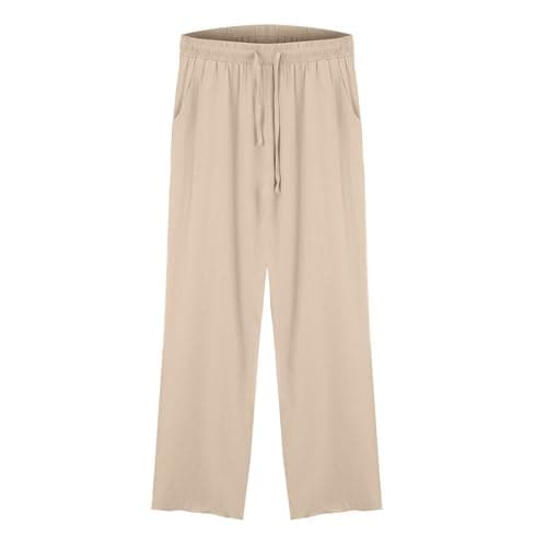 Trendy Women's Wide Leg Linen Pants with Elastic Waistband