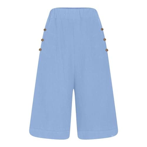 Sktremeuru Women's High-Waisted Linen Knee-Length Shorts