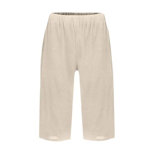 Yxzogd 2025 Women's Summer Cotton Linen Elastic Waist Basic Plus Size Short Pants with Pockets