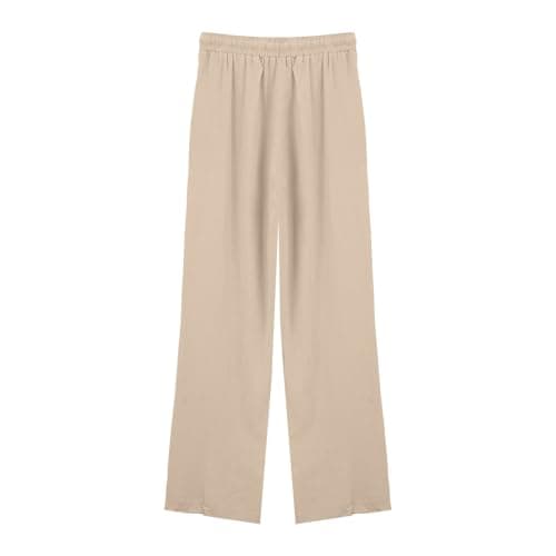Trendy Women's Wide Leg Linen Pants with Elastic Waistband