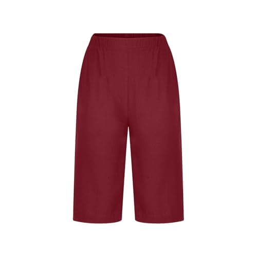Yxzogd 2025 Women's Summer Cotton Linen Elastic Waist Basic Plus Size Short Pants with Pockets