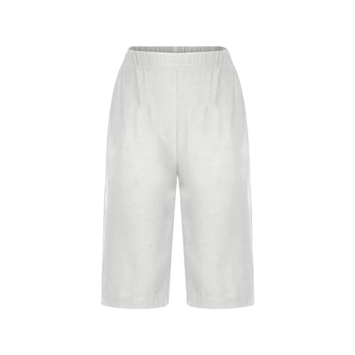 Sktremeuru Women's Summer Elastic Waist Cotton Linen Short Pants Plus Size