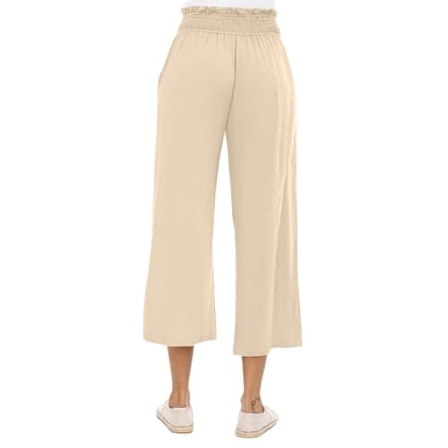 High-Waisted Wide Leg Cotton Linen Capri Pants for Women Summer Beach Croppedacers