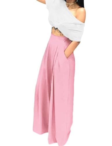 Adilaca Women's Wide Leg Pants - Flowy High Waisted Casual Palazzo