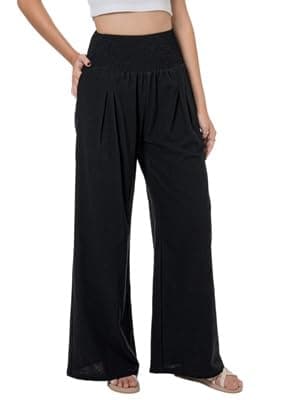 LOFBAZ Women's Summer High-Waisted Flowy Linen Palazzo Pants with Pockets