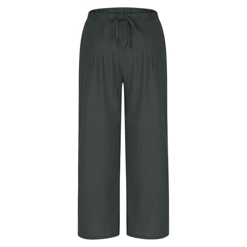 Yxzogd Women's Wide Leg Linen Pants with Pockets High Waist Drawstring Casual Fit