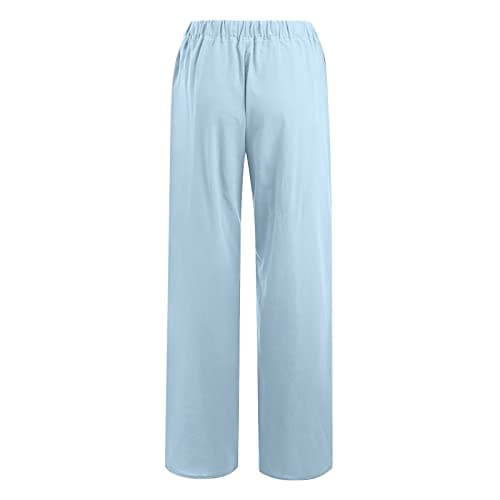 Yxzogd Women's Wide Leg Elastic Drawstring Linen Pants with Pockets