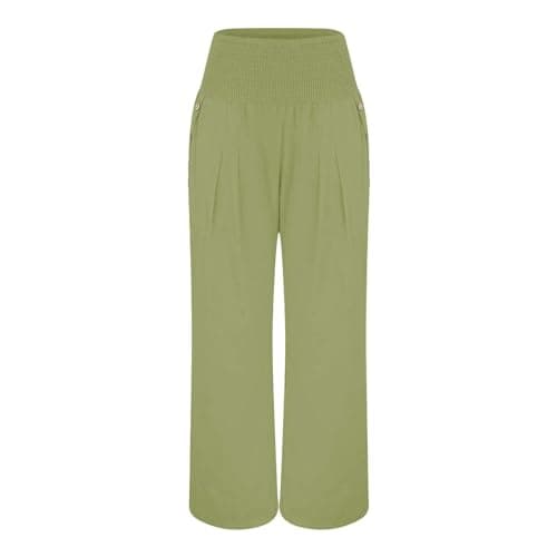GOKKILRW Women's Linen Palazzo Pants Wide Leg High Waist Boho Summer Travel Trouser