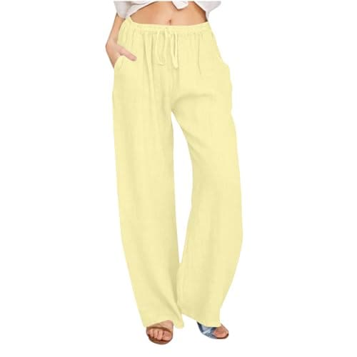 Yxzogd Women's Wide Leg Elastic Drawstring Linen Pants with Pockets