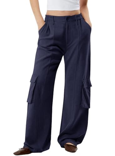 Dokotoo Women's Wide Leg Flowy High Waist Stretch Palazzo Pants with 4 Pockets