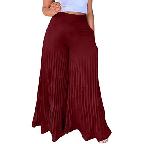 Yxzogd Women's Stretchy Chiffon Palazzo Pants Summer High Waisted Pleated Slacks