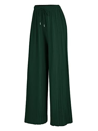 Johnny Women's Pleated Wide Leg Palazzo Pants with Drawstring