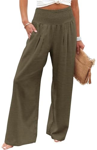 Bbkkuck Women's Elastic High-Waisted Wide Leg Palazzo Pants with Pockets