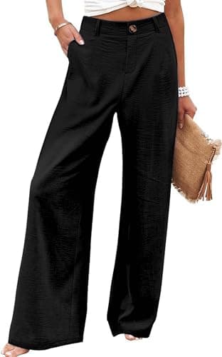 Bbkkuck Women's Elastic High-Waisted Wide Leg Palazzo Pants with Pockets