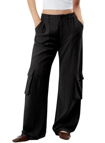Dokotoo Women's Wide Leg Flowy High Waist Stretch Palazzo Pants with 4 Pockets
