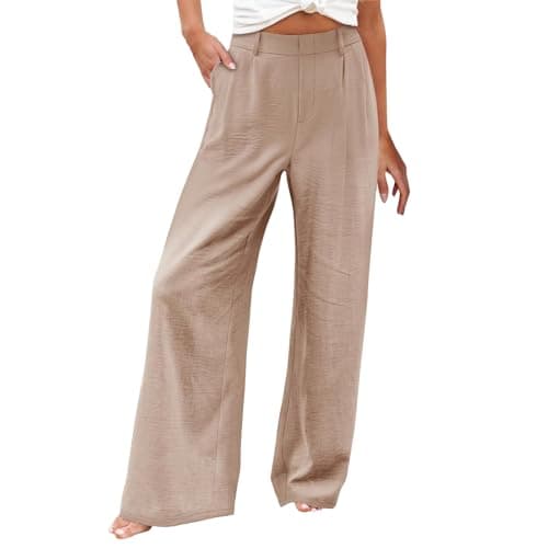 Stylish Women's Wide Leg Office Pants with Pockets Solid Slacks
