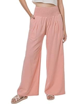 LOFBAZ Women's Summer High-Waisted Flowy Linen Palazzo Pants with Pockets