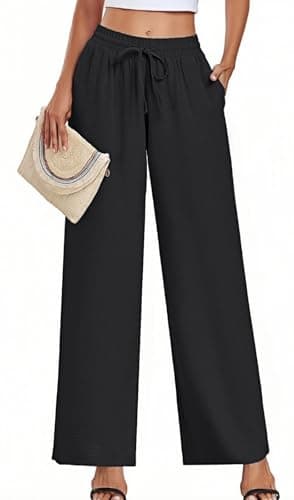 YVH Women's Casual Loose Fit Palazzo Pants with Pockets Elastic Waist