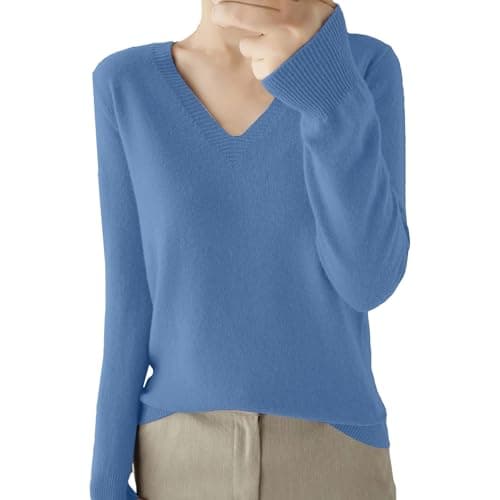 Soft V-Neck Wool Blend Sweater for Women Fall Fashion Tops
