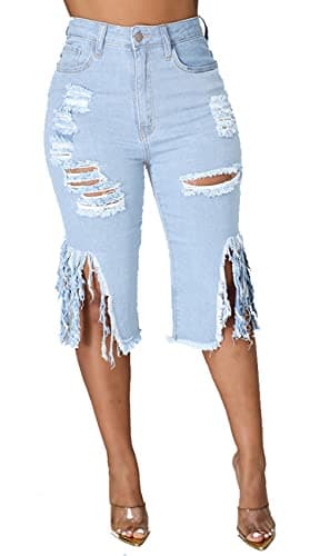 BestGirl Women's Mid Rise Ripped Denim Distressed Short Jeans