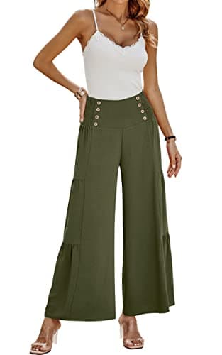 Womens Cotton Palazzo Wide Leg Pants with Pockets and Belt
