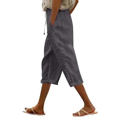 2025 Women's Lightweight Striped Linen Capri Pants