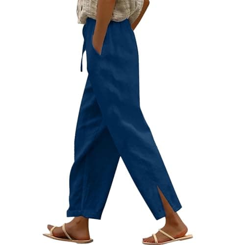 DINEVE Women's High-Waist Summer Casual Linen Trouser