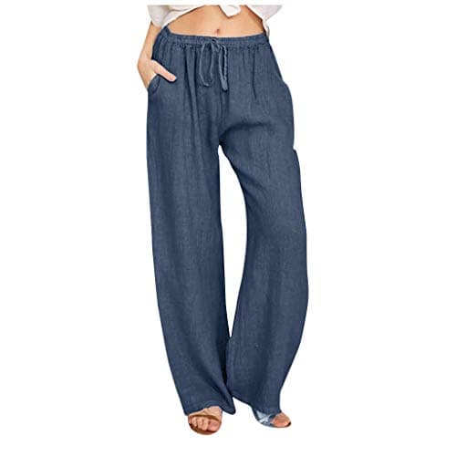 Yxzogd Women's Wide Leg Elastic Drawstring Linen Pants with Pockets