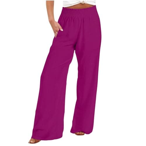 DASAYO Smocked High-Waisted Linen Palazzo Pants with Pockets