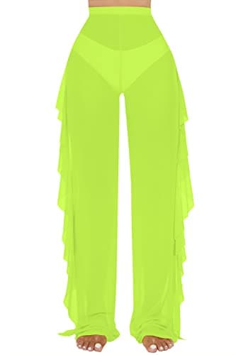 Jumppmile Women's Ruffle Sheer Mesh Swim Bikini Cover-Up