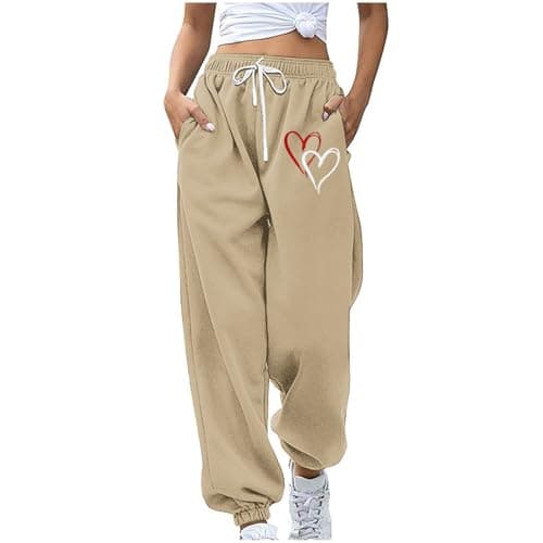 SMIDOW Heart Graphic High-Waisted Drawstring Sweatpants for Women