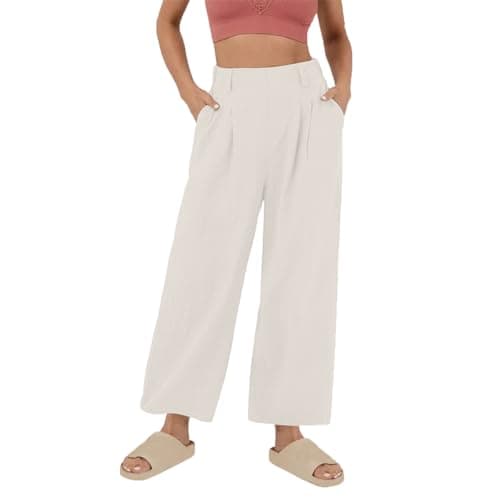 Yxzogd Women's High-Waisted Wide Leg Cotton Pants for Summer Beach Wear