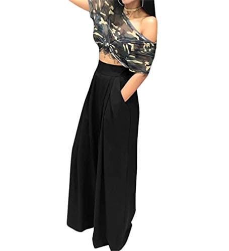 LROSEY Women's High-Waisted Wide Leg Palazzo Pants with Pockets