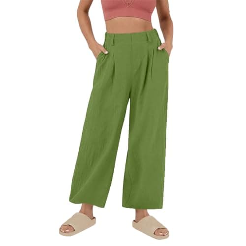 Yxzogd Women's High-Waisted Wide Leg Cotton Pants for Summer Beach Wear