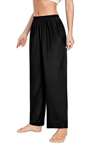 SWOMOG Women's Silk Satin Pajama Pants Elastic Waist