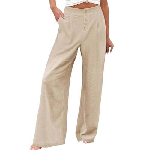 Stylish Women's Wide Leg Office Pants with Pockets Solid Slacks