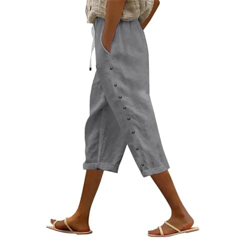2025 Women's Lightweight Striped Linen Capri Pants