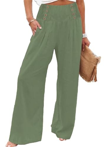 Bbkkuck Women's Elastic High-Waisted Wide Leg Palazzo Pants with Pockets