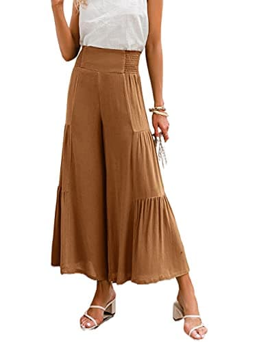 Eteviolet Women's Boho High-Waisted Wide Leg Flowy Summer Pants