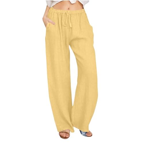 Yxzogd Women's Wide Leg Elastic Drawstring Linen Pants with Pockets