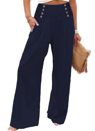 Bbkkuck Women's Elastic High-Waisted Wide Leg Palazzo Pants with Pockets