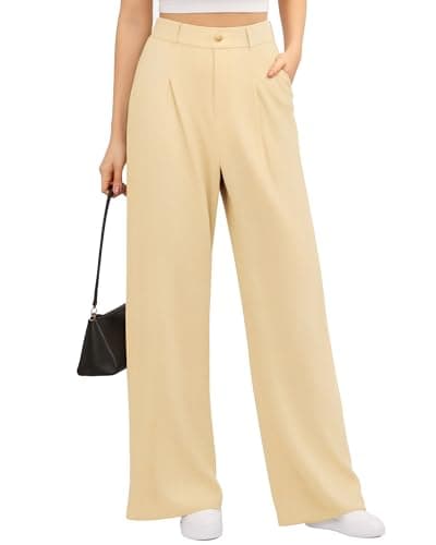 CLOZOZ Women's High Waist Wide Leg Faux Front Waffle Knit Pants