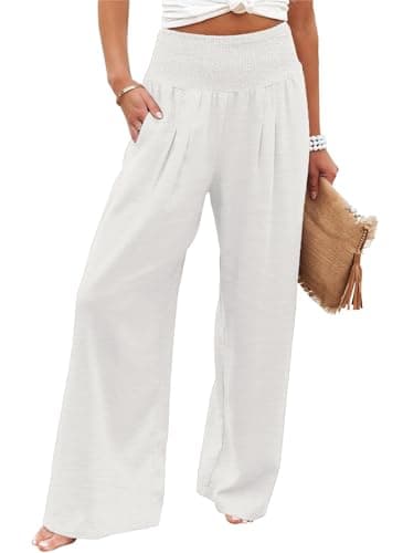 Bbkkuck Women's Elastic High-Waisted Wide Leg Palazzo Pants with Pockets