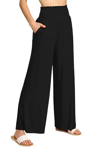 Johnny Women's Elastic High-Waisted Palazzo Pants with Pocket