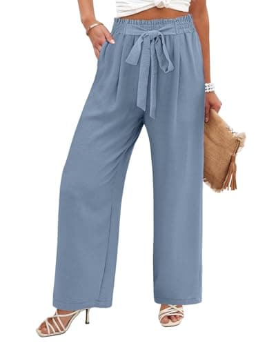 Flowy Women's Wide Leg Pants with Elastic Waist and Pockets, Ideal for Business or Casual Wear