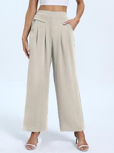 Women's Elastic Waist Culottes Pants with Pockets Casual Palazzo
