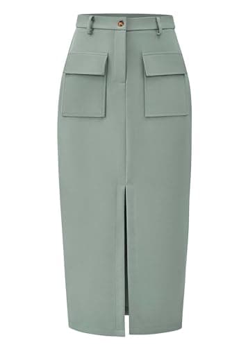 Women's High Waisted Cargo Midi Skirt with Pockets