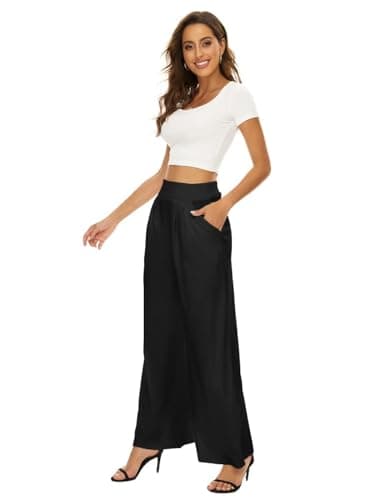 Adilaca Women's Wide Leg Pants - Flowy High Waisted Casual Palazzo