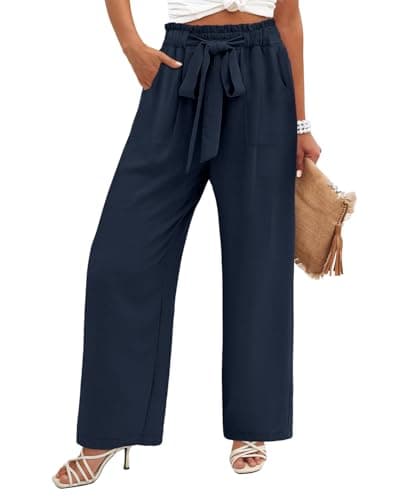 Flowy Women's Wide Leg Pants with Elastic Waist and Pockets, Ideal for Business or Casual Wear