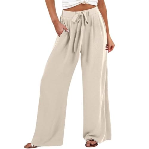 GOKKILRW Women's Summer High Waist Linen Drawstring Palazzo Pants